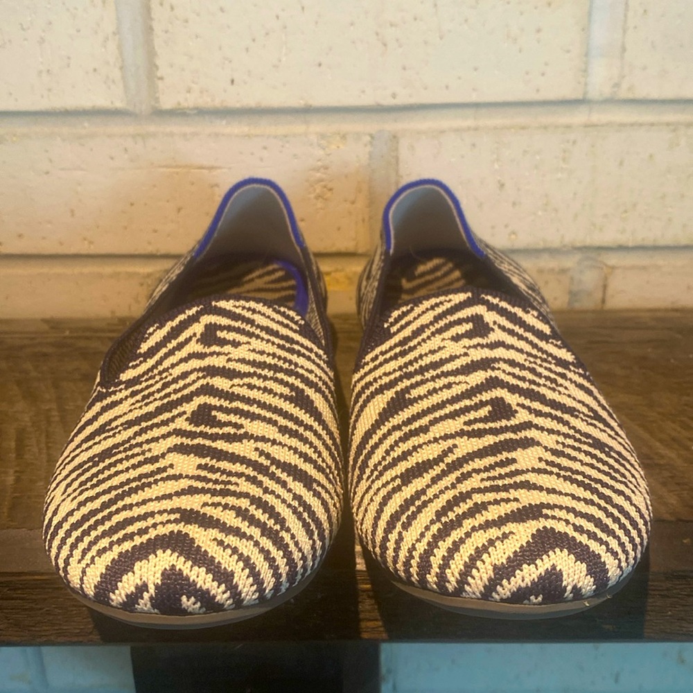 Rothy's The Loafer Zebra Flats Shoes Navy Blue White Women's Size 8.5